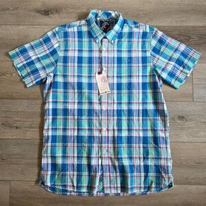 Raging Bull Button Up Short Sleeve Cotton Shirt Men's Size L Plaid NWT Country